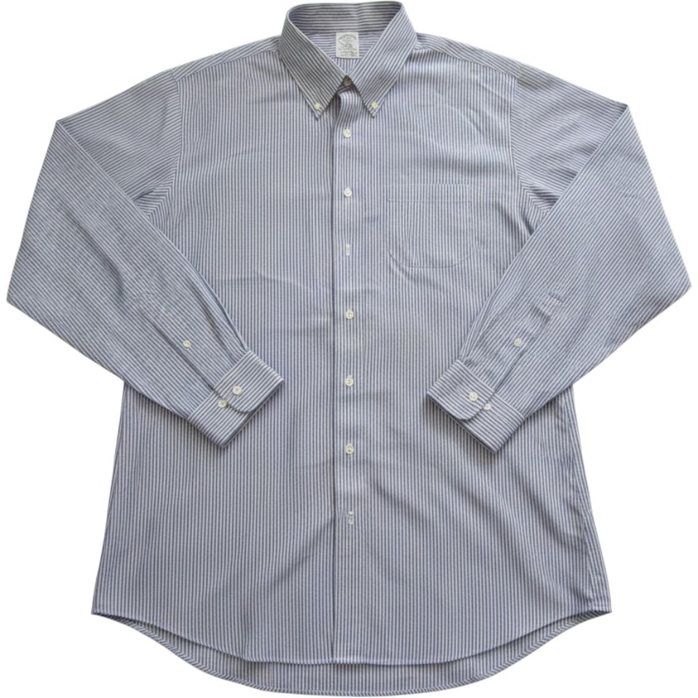 Brooks Brothers 1818 Regent Dress Shirt 17.5 6/7 Blue Stripe Non-Iron (M479)